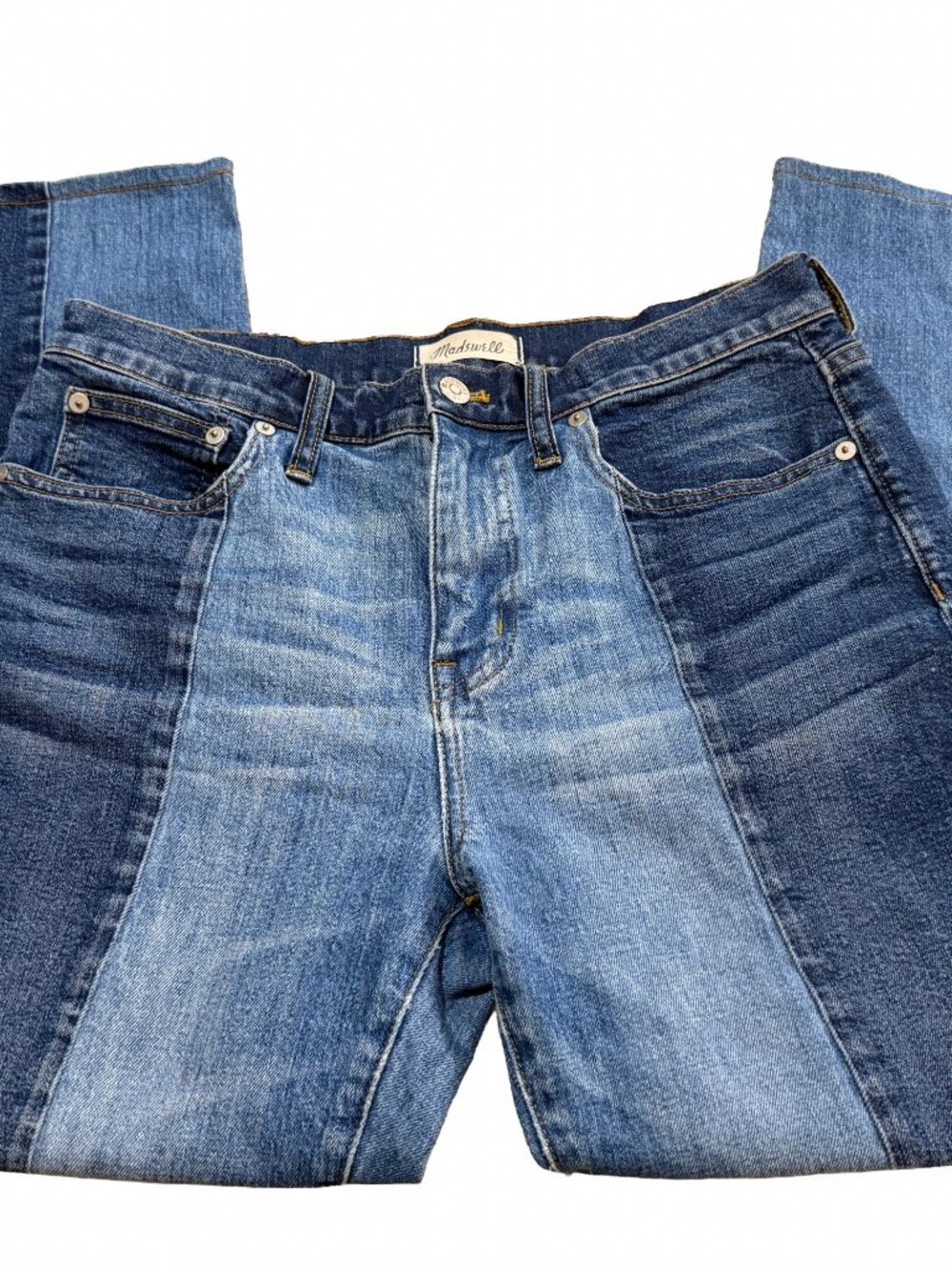 Madewell Cruiser Straight Two Tone Colorblock Jeans Size 27 Pieced Crop G1595